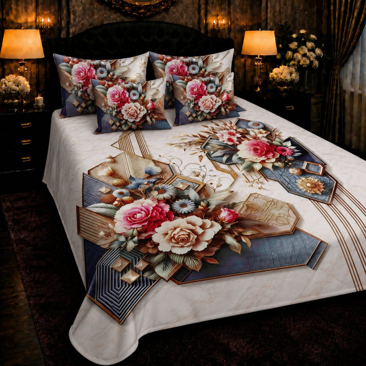 Flowers Multi Bedior 7D Print Cotton Bedsheet