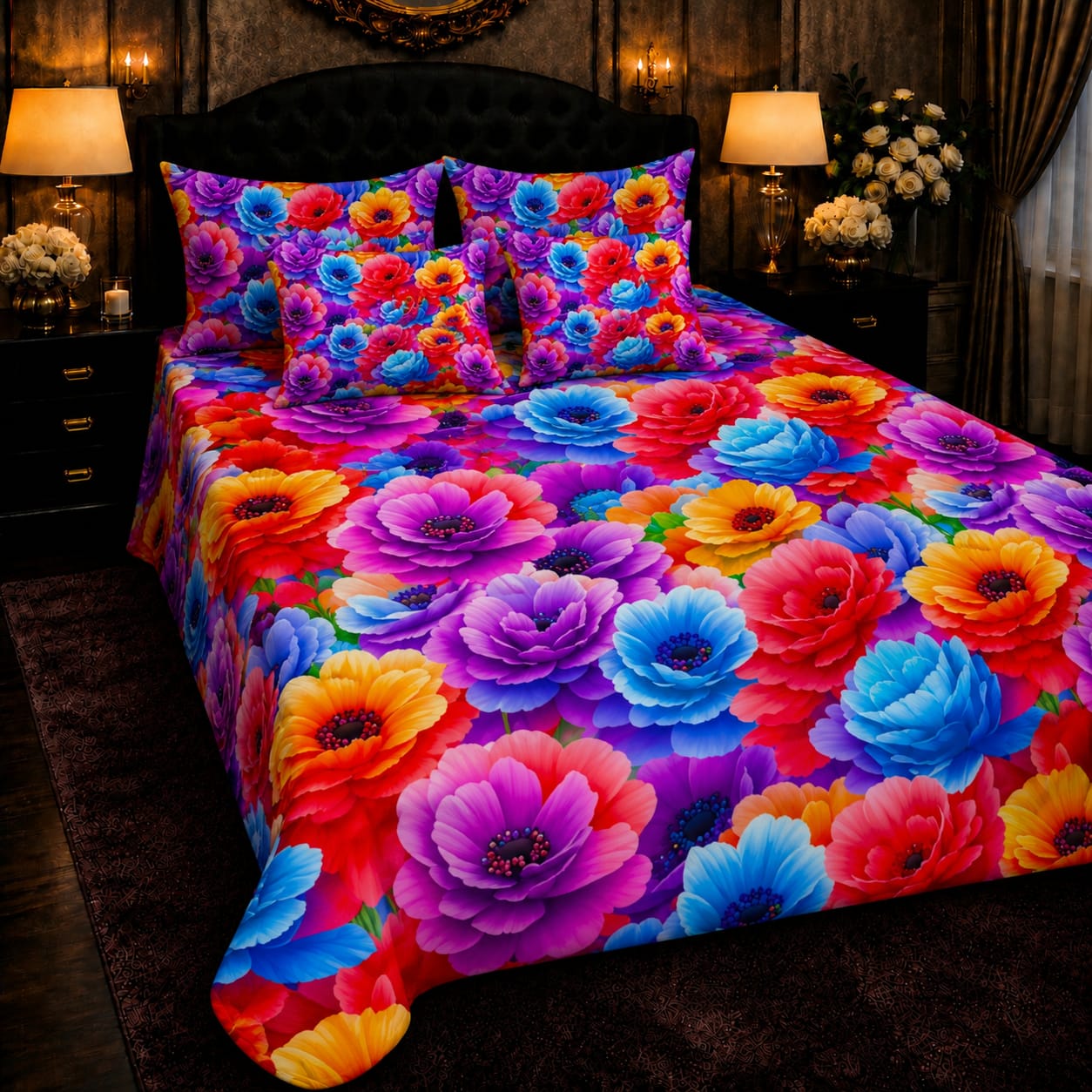Multi Rose Bedior 7D Print Cotton Bedsheet