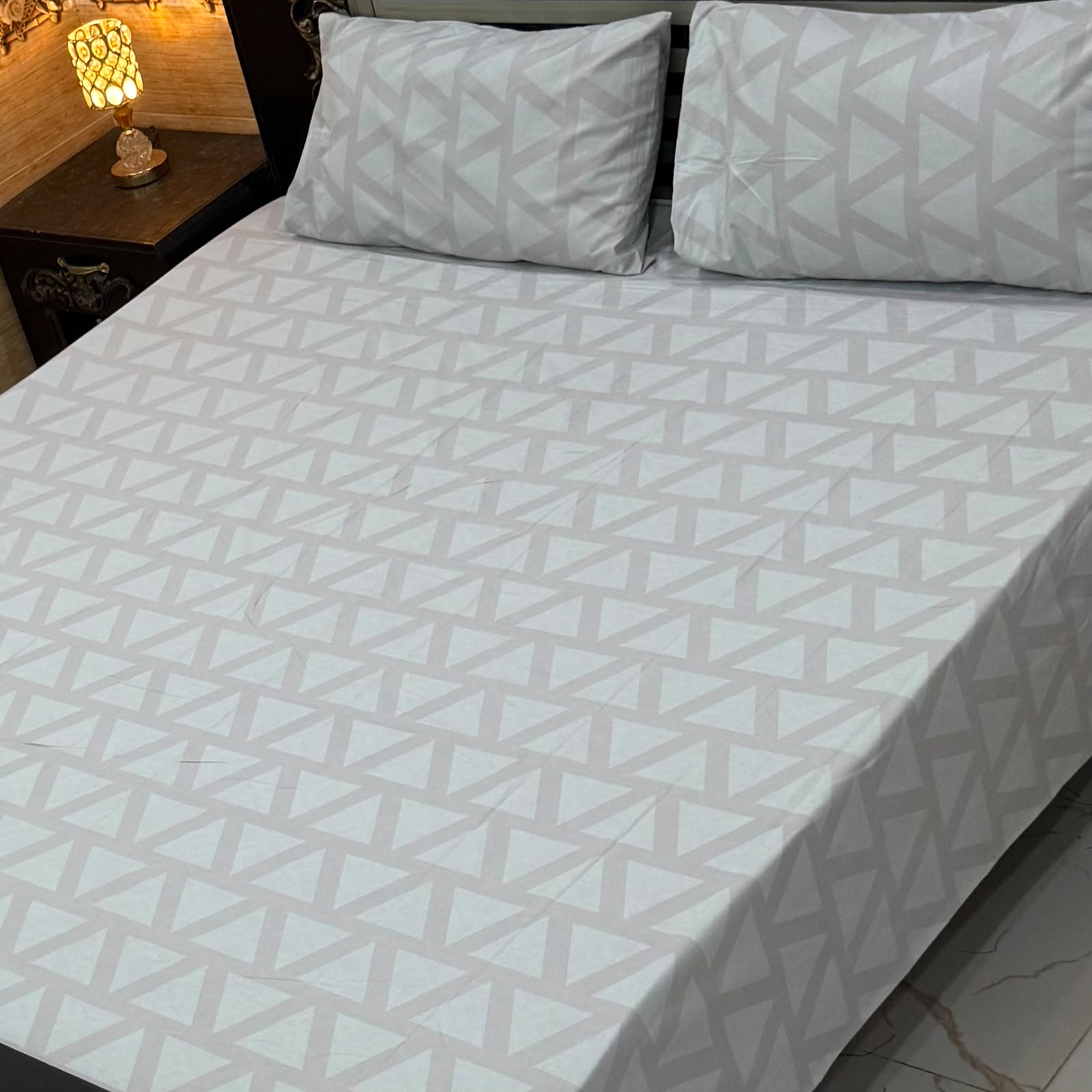 Ivory Geo 4Pc Export Cotton Single Bedsheet Set