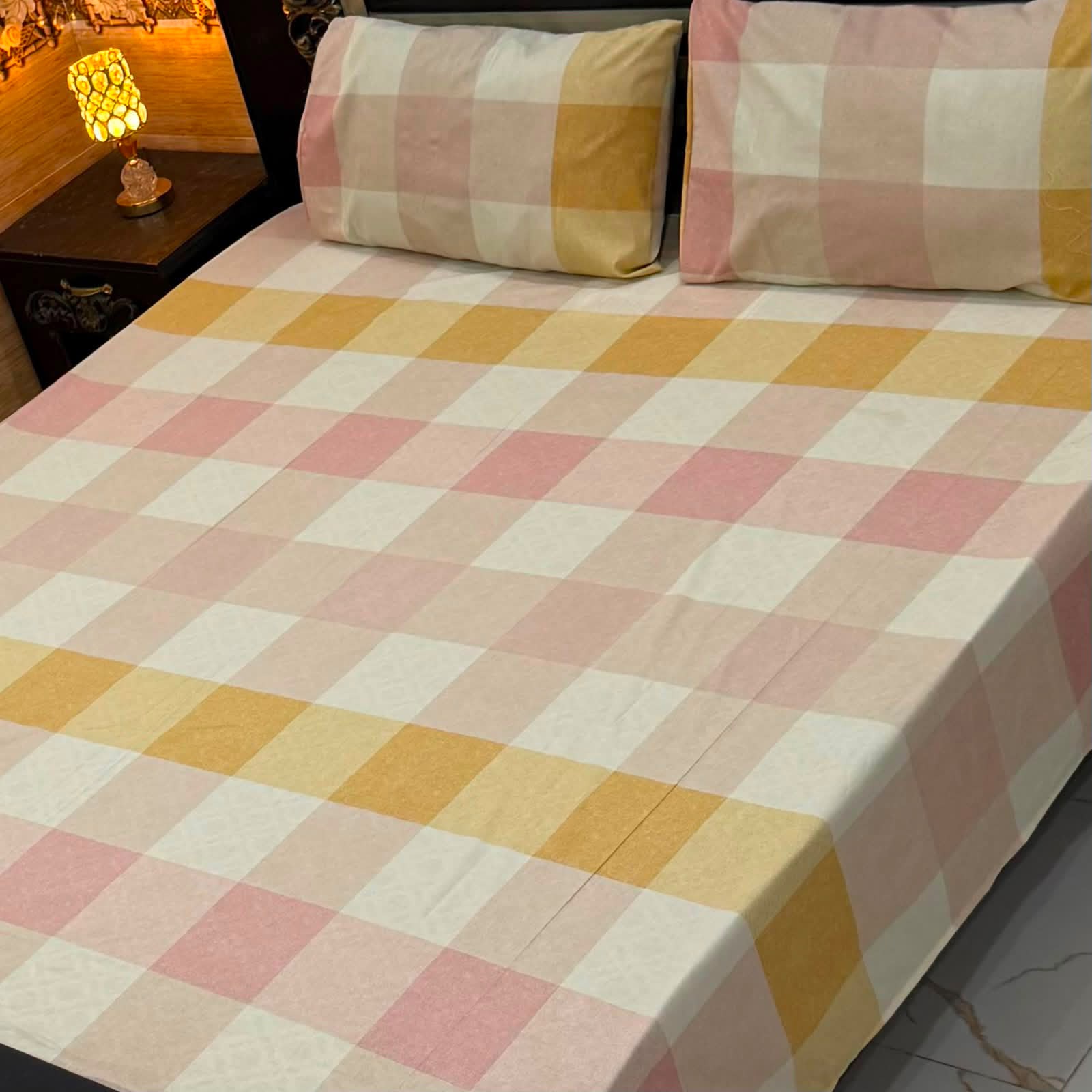 Sunset Check 4Pc Export Cotton Single Bedsheet Set