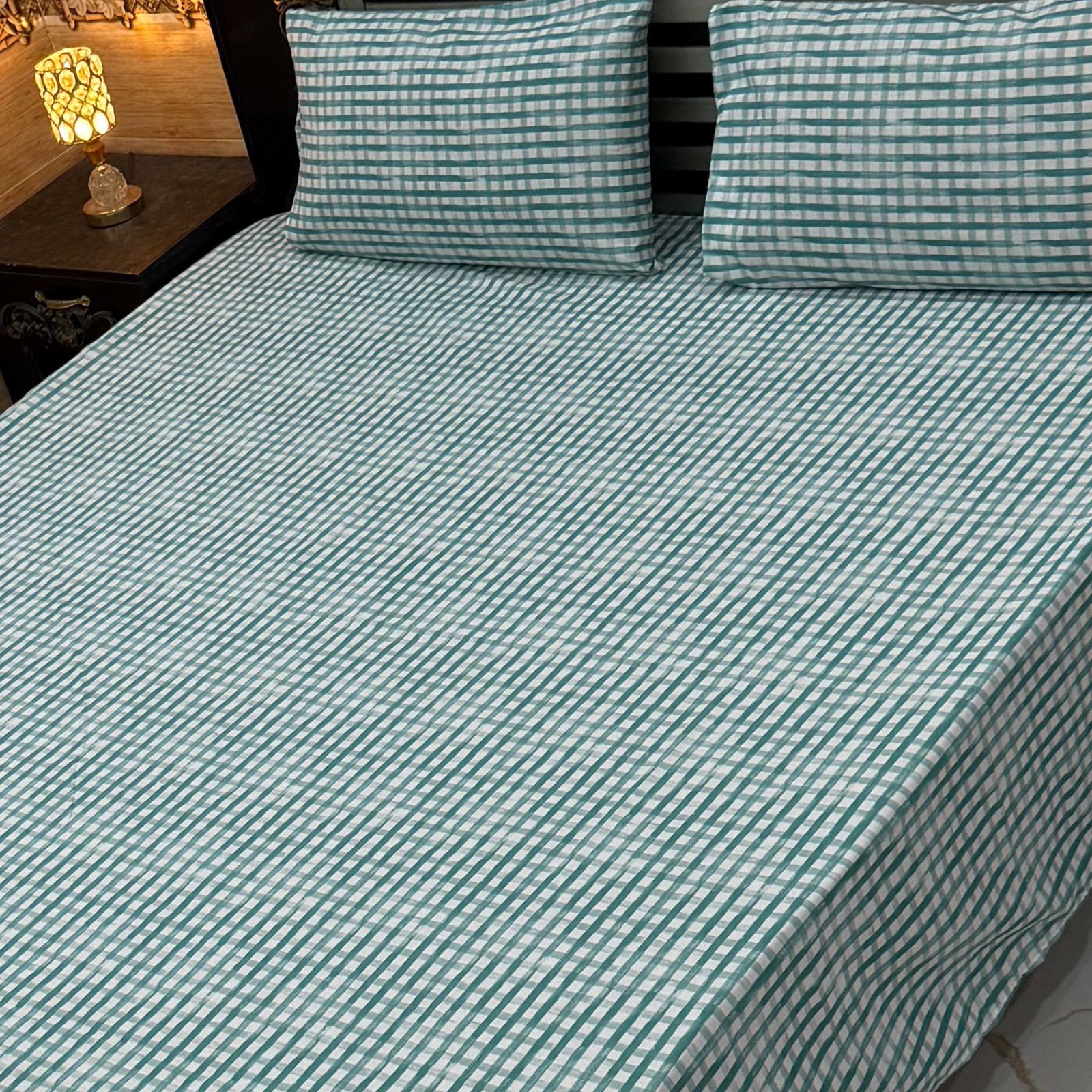 Classic Mint Green Checkered Pure Cotton Bedsheet Set