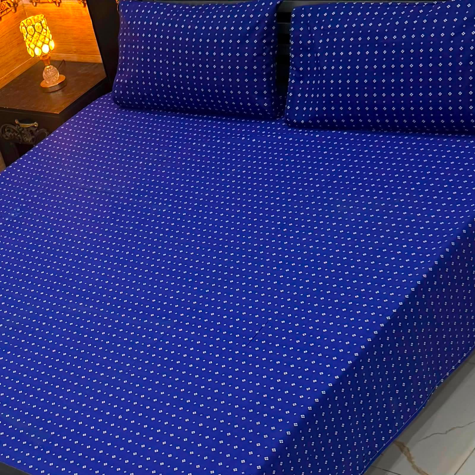 Royal Blue Polka Dot Pure Cotton Bedsheet Set