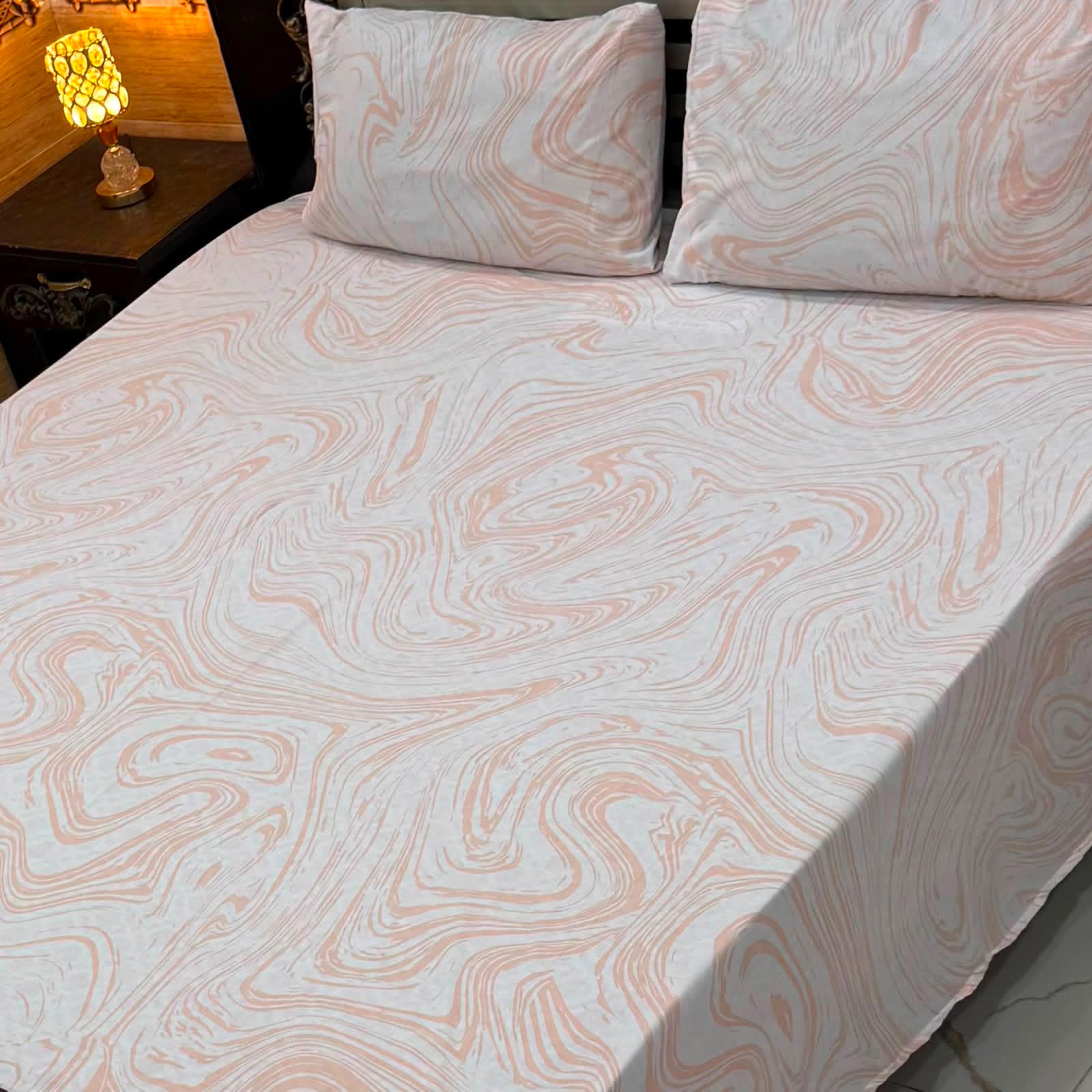 Elegant Blush Marble Pure Cotton Bedsheet Set