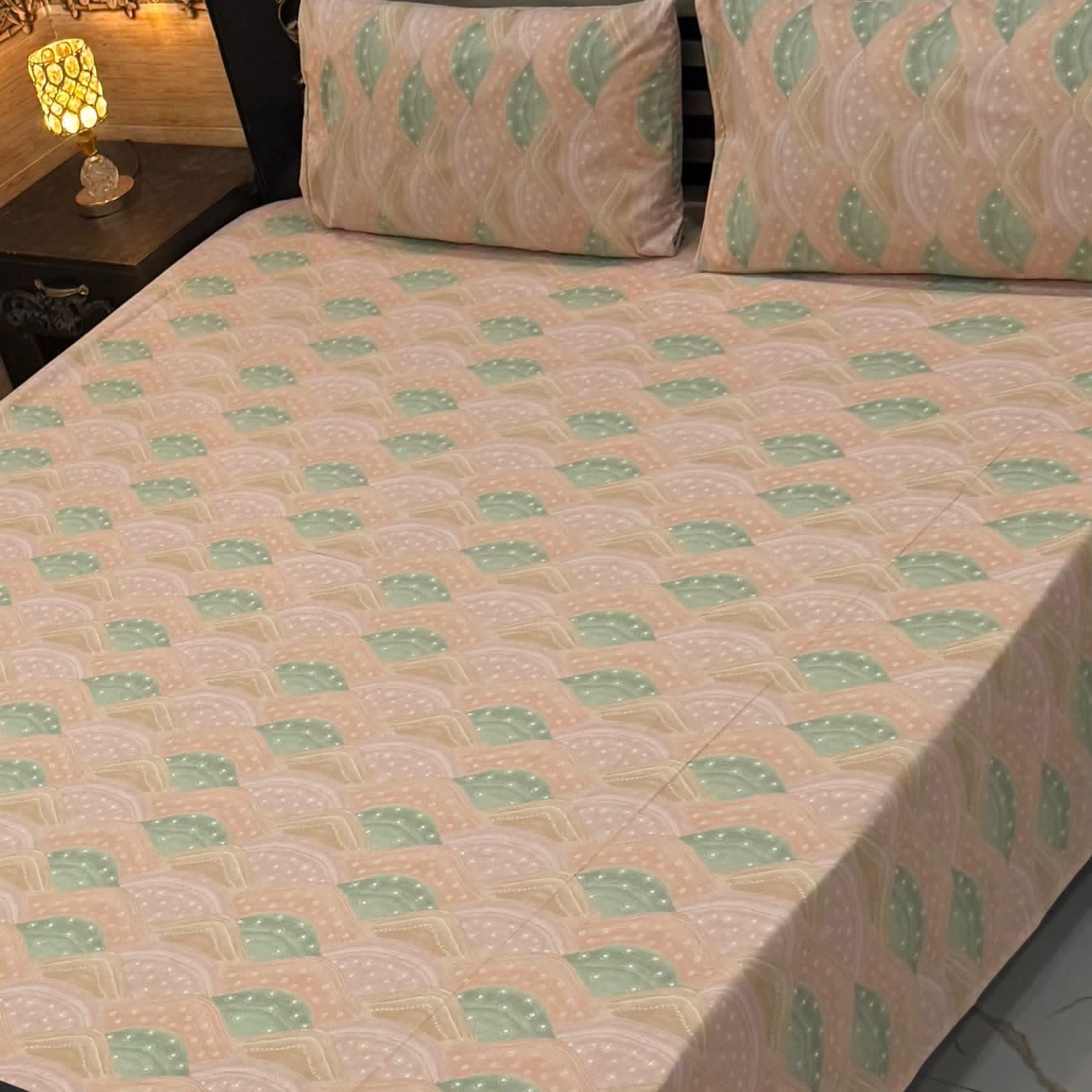 Pastel Mint Geometric Pure Cotton Bedsheet Set