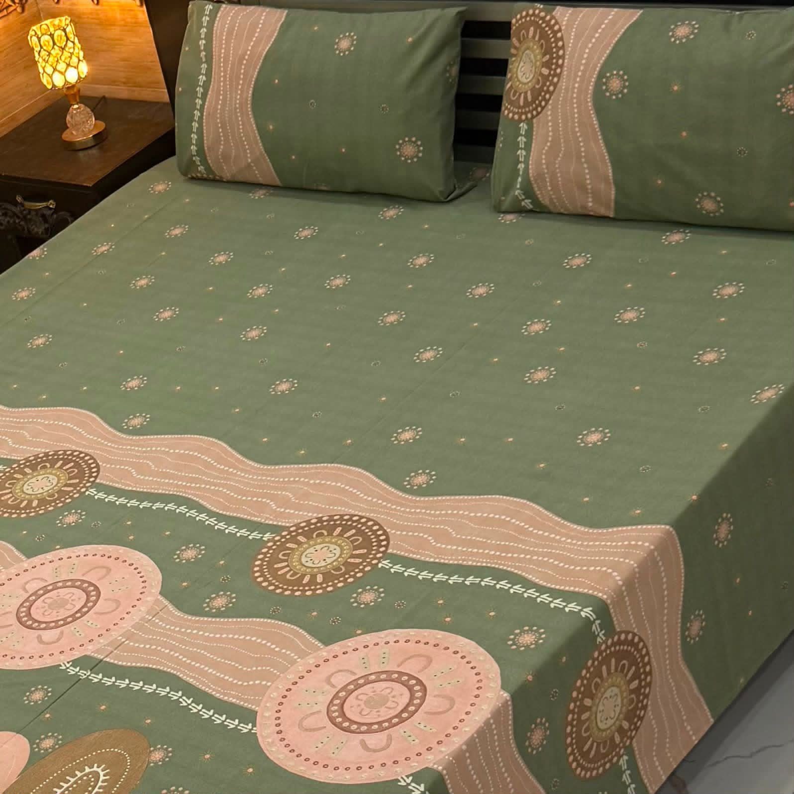 Elegant Sage Green Floral Pure Cotton Bedsheet Set