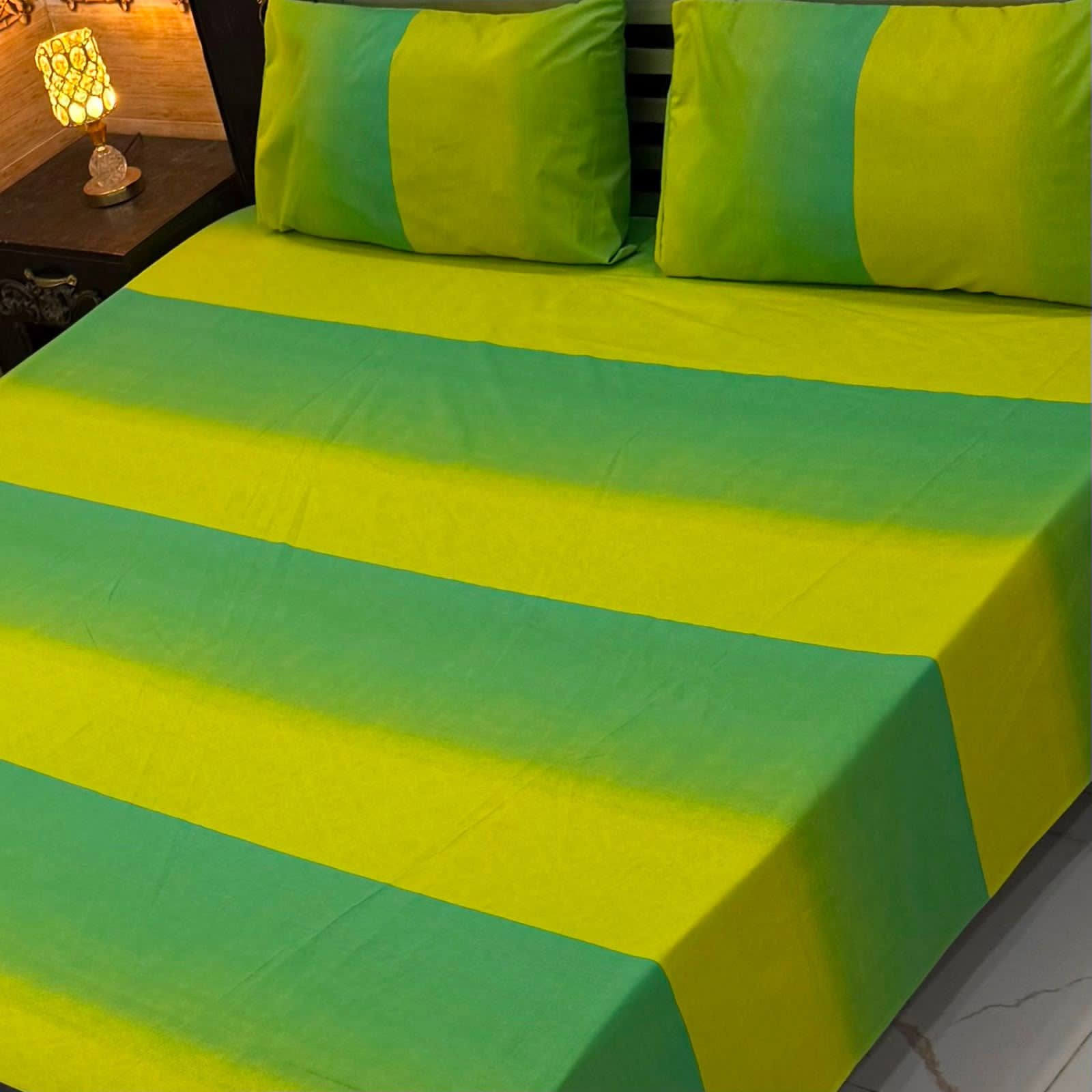 Lime & Mint Stripe Cotton Bedsheet Set