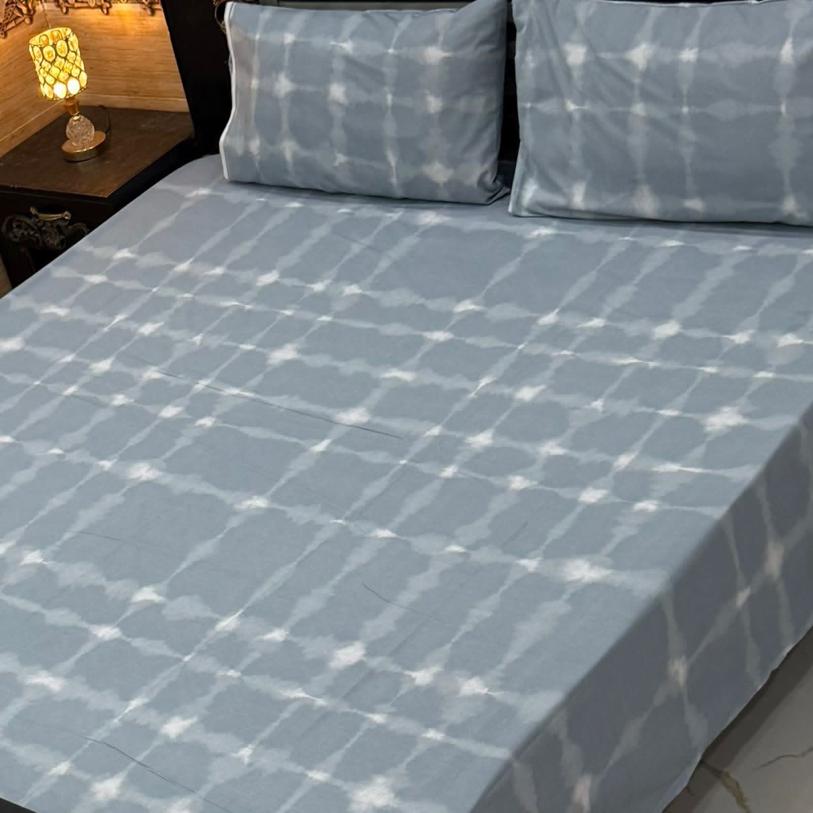 Elegant Grey Tie-Dye Cotton Bedsheet Set